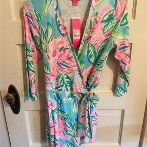 Lilly Pulitzer Blossom Wrap Romper in Pink and Green